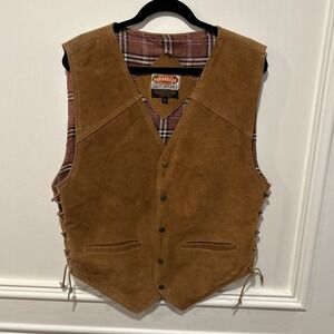 Vintage Paragraff Clothing Brown Suede Vest Western Biker Snap Front Sz L